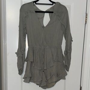 Elegant Olive Green Ruffled Women's Romper